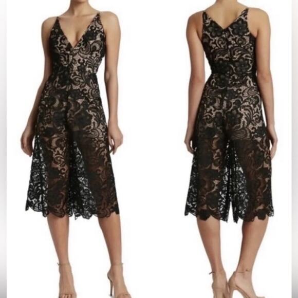 Dress the population black lace crop wide leg jumpsuit size small‎ - Picture 1 of 11